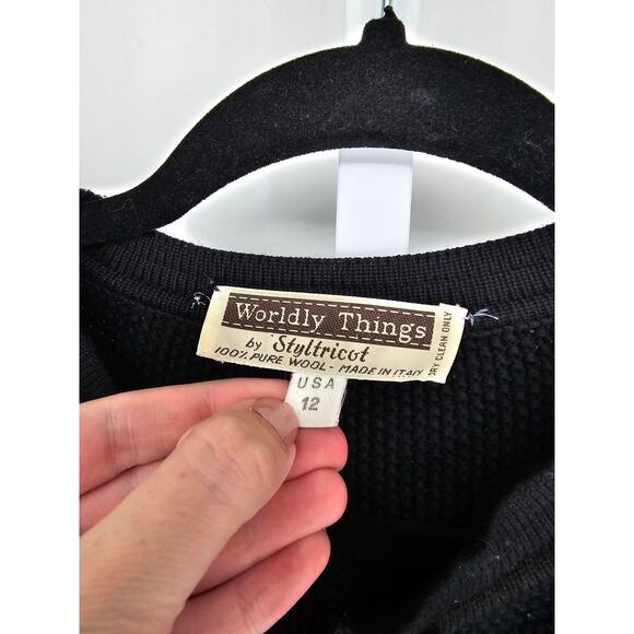Vintage Worldly Things by Styltricot Wool Made in Italy Cardigan Blazer Black 12 - Picture 4 of 5